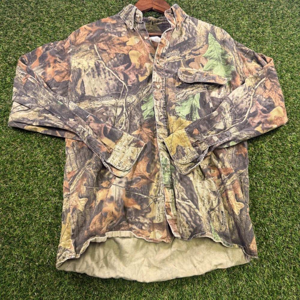 Whitewater Outdoors Advantage Timber Camo Button Down Shirt Mens XL Long Sleeve